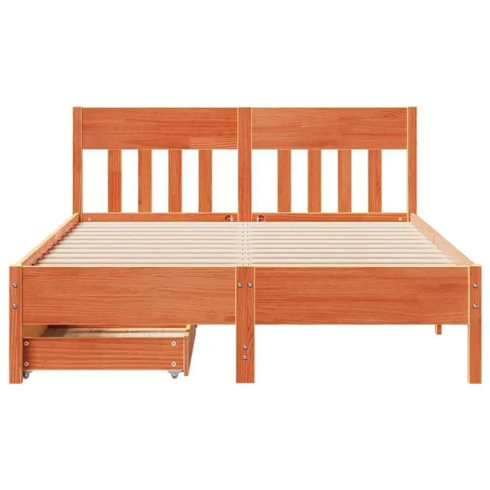 Bedframe zonder matras massief grenenhout wasbruin 135x190 cm