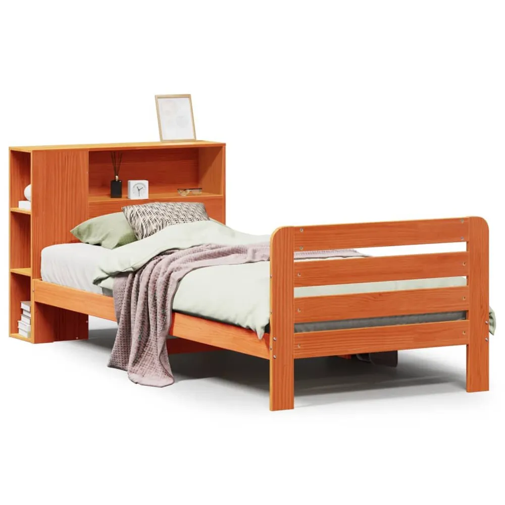 Bedframe zonder matras massief grenenhout wasbruin 75x190 cm
