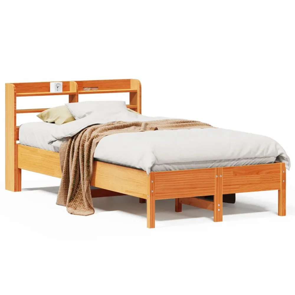 Bedframe zonder matras massief grenenhout wasbruin 120x190 cm