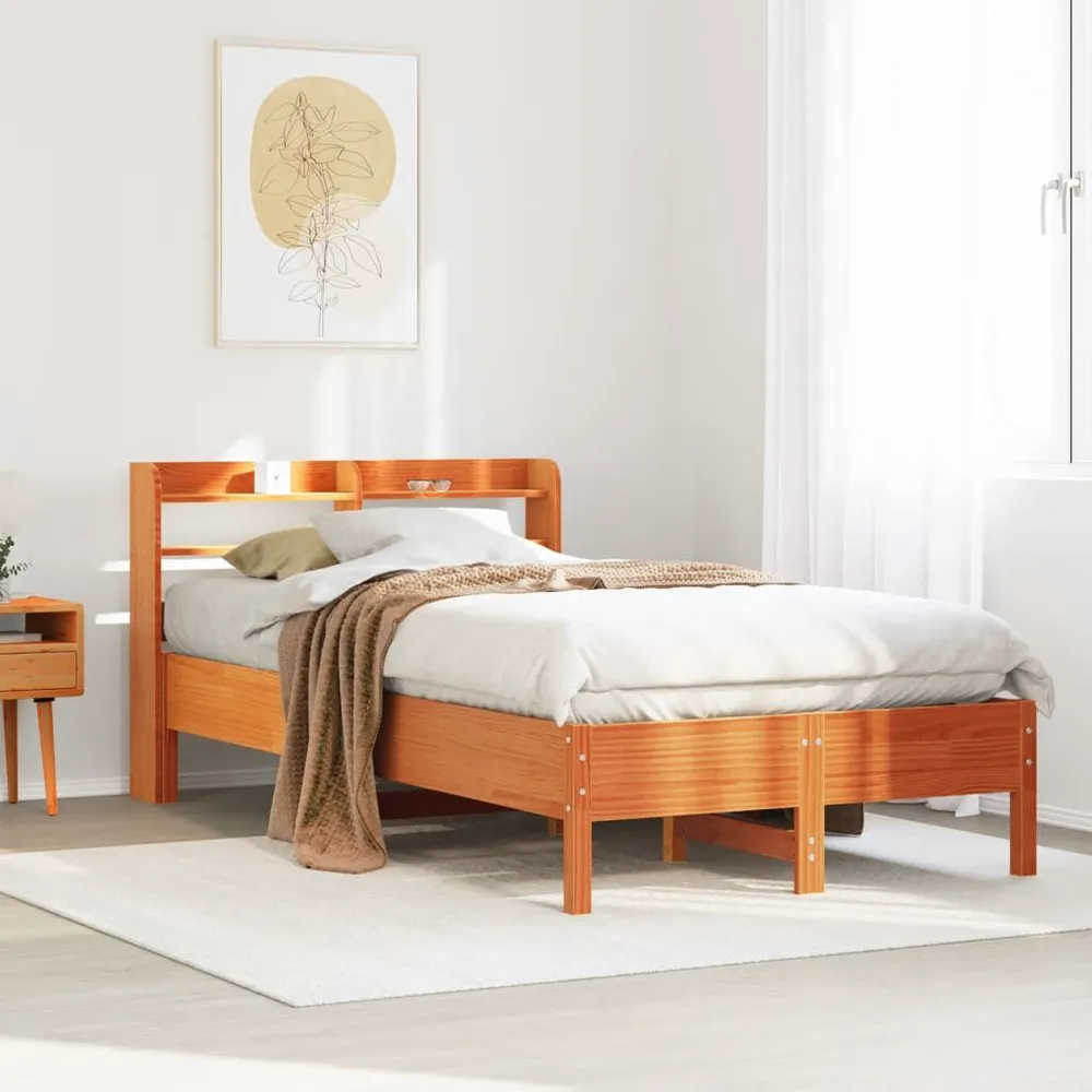 Bedframe zonder matras massief grenenhout wasbruin 120x190 cm