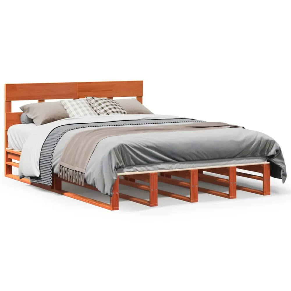 Bedframe zonder matras massief grenenhout wasbruin 135x190 cm
