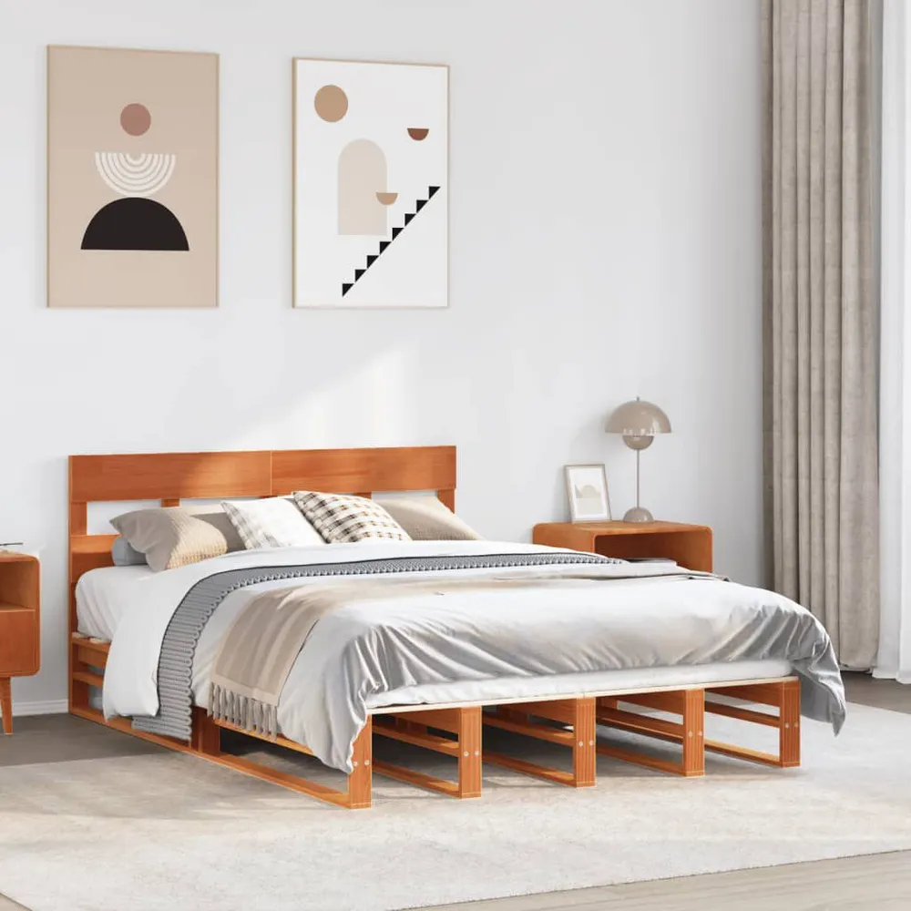 Bedframe zonder matras massief grenenhout wasbruin 135x190 cm