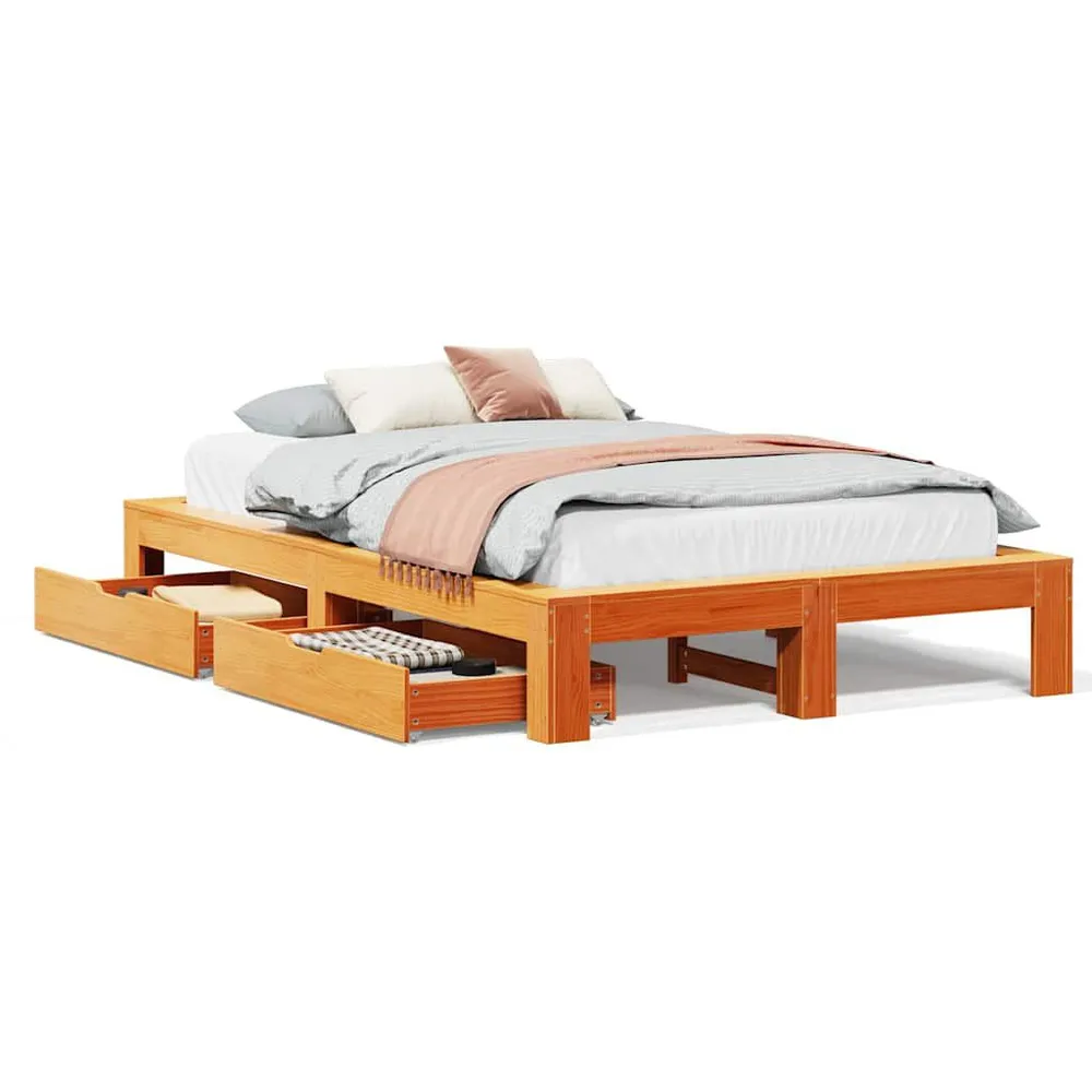 Bedframe zonder matras massief grenenhout wasbruin 120x190 cm