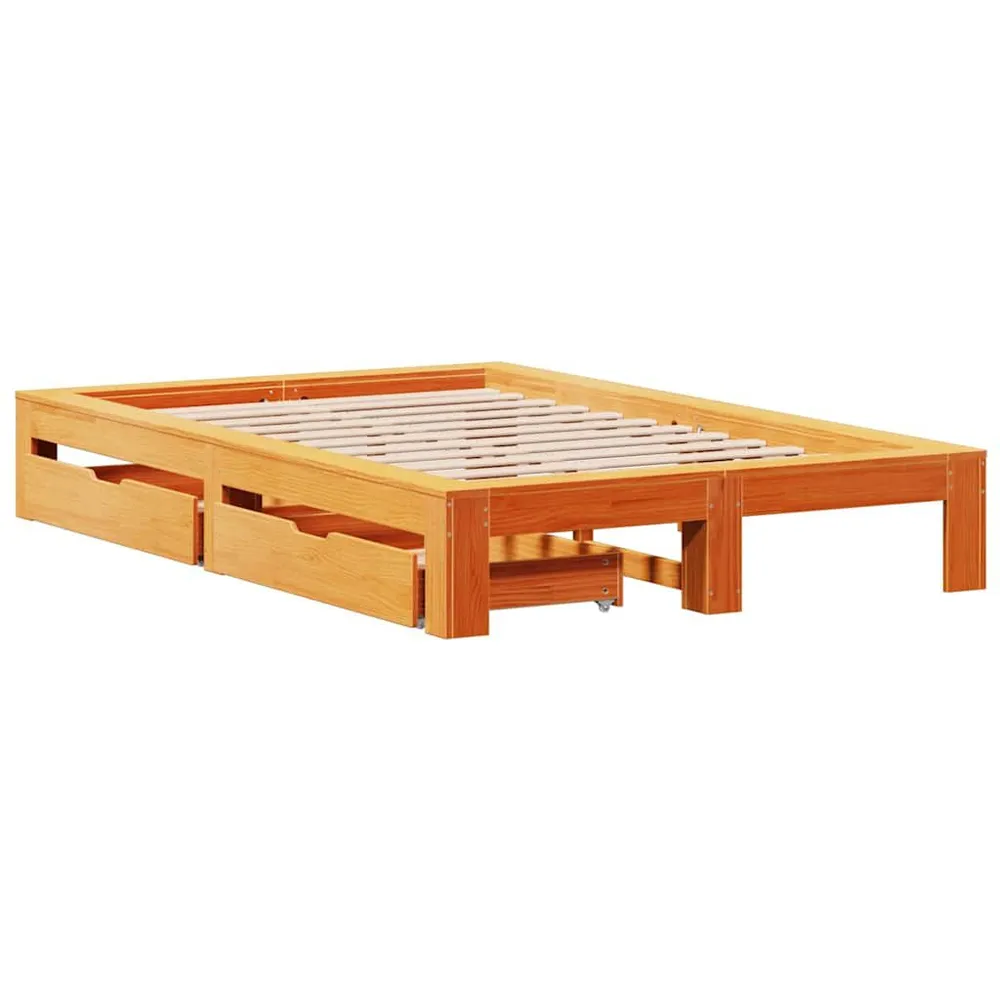 Bedframe zonder matras massief grenenhout wasbruin 120x190 cm
