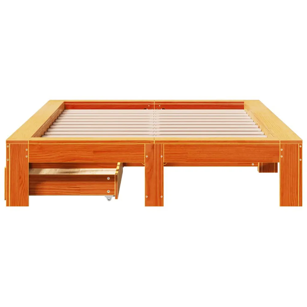 Bedframe zonder matras massief grenenhout wasbruin 120x190 cm
