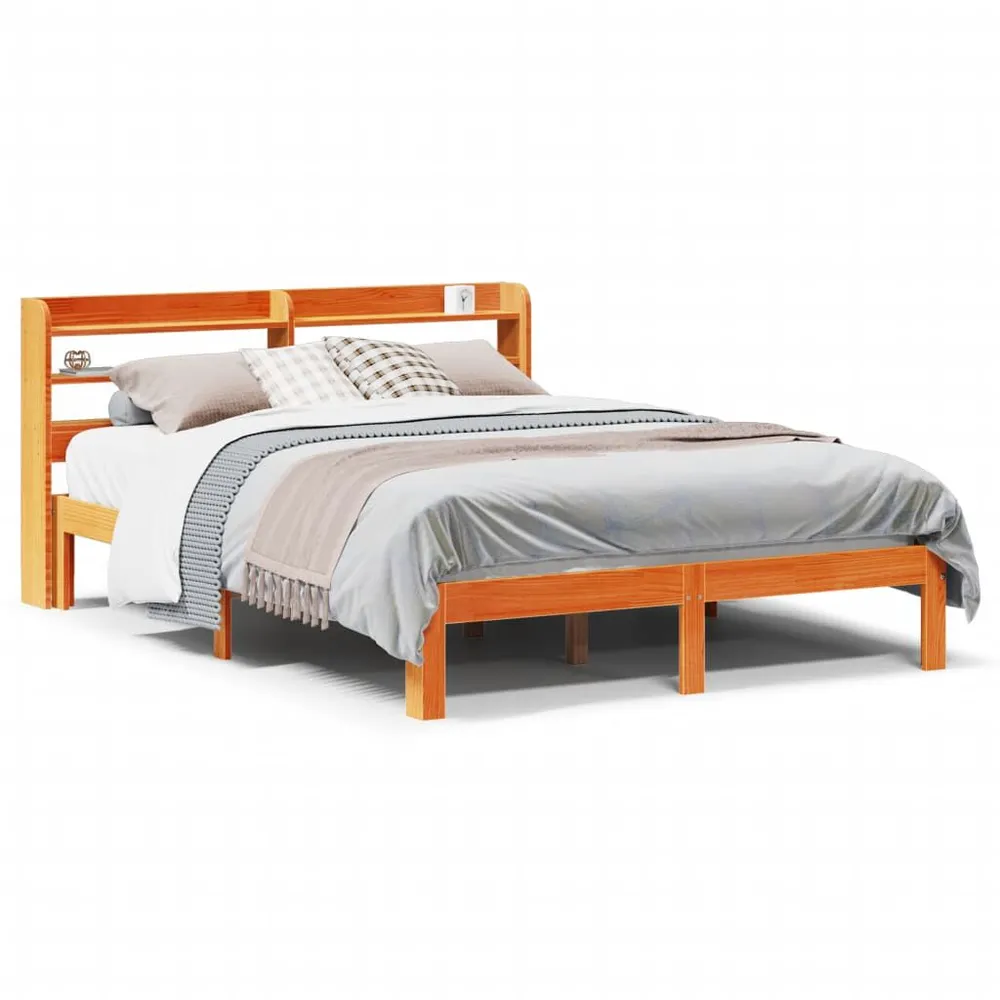 Bedframe zonder matras massief grenenhout wasbruin 135x190 cm