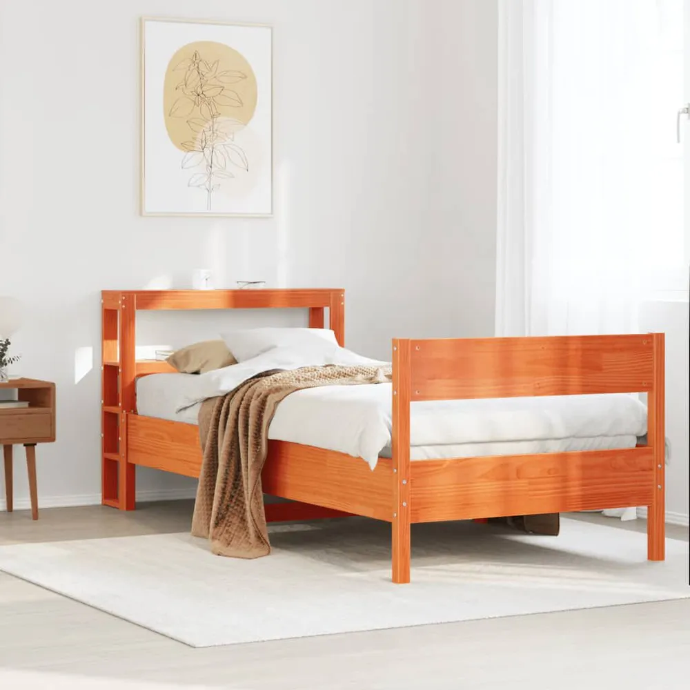 Bedframe zonder matras massief grenenhout wasbruin 75x190 cm
