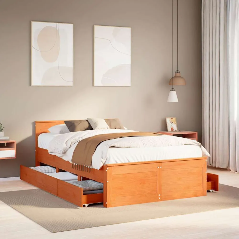 Bedframe zonder matras met hoofdbord hout wasbruin 120x190 cm
