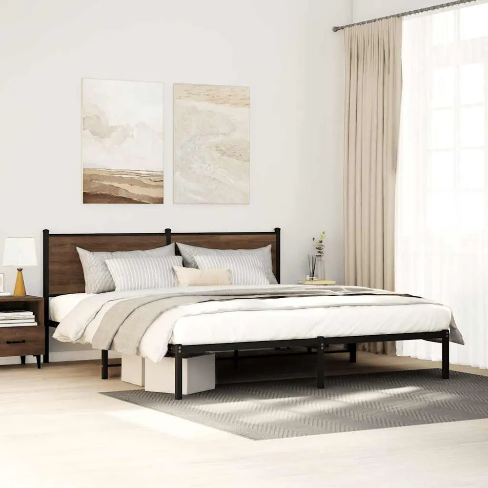 Bedframe zonder matras metaal bruin eikenkleur 193x203 cm