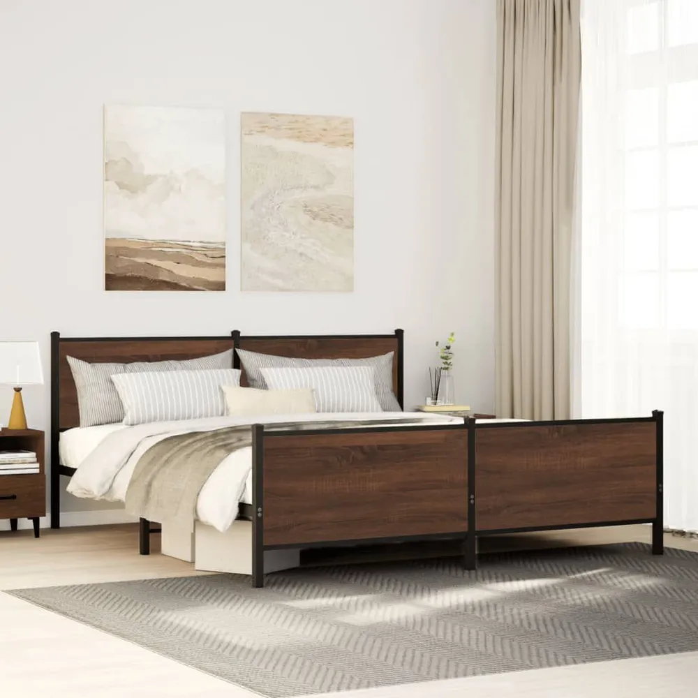 Bedframe zonder matras metaal bruin eikenkleur 193x203 cm
