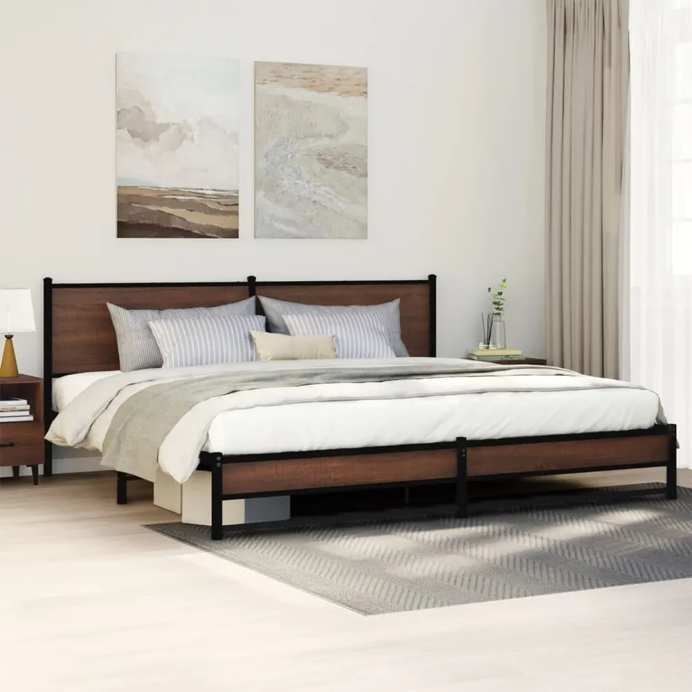 Bedframe zonder matras metaal bruin eikenkleur 193x203 cm