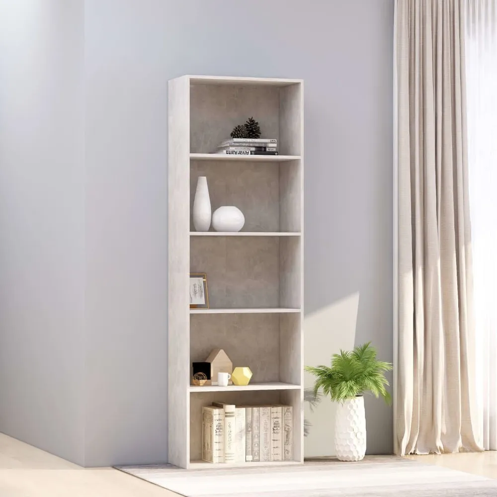 Boekenkast met 5 schappen 60x30x189 cm bewerkt hout betongrijs