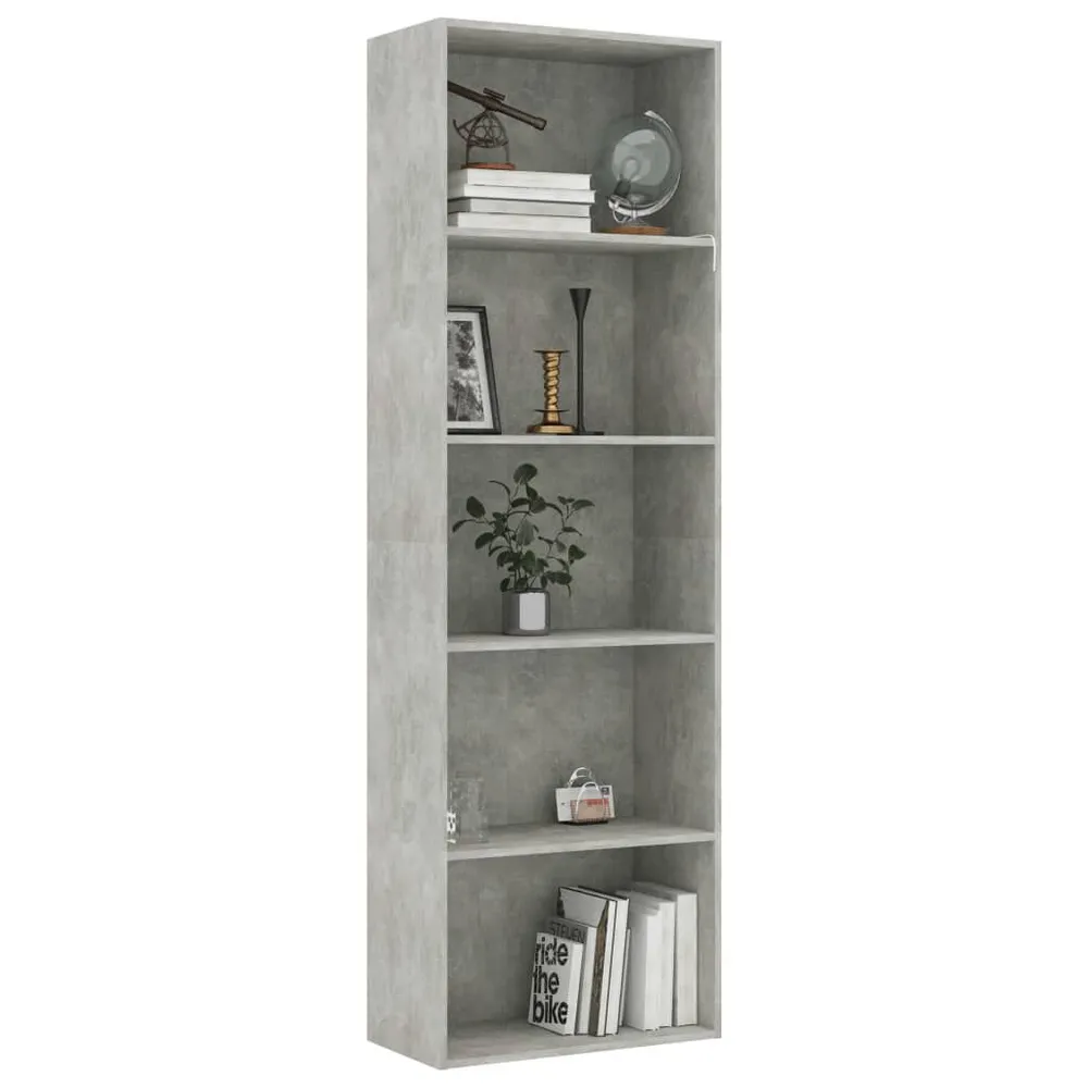 Boekenkast met 5 schappen 60x30x189 cm bewerkt hout betongrijs