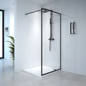 Douchewand voor inloopdouche – 100 x 200 cm – Matzwart – Gehard glas – AMBERI