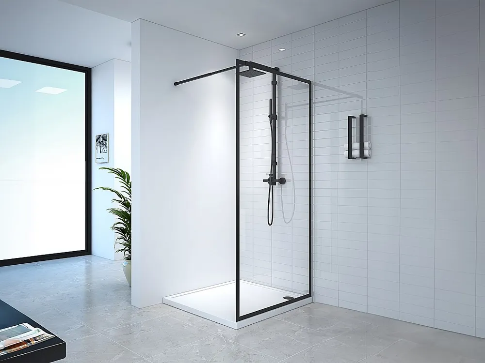 Douchewand voor inloopdouche – 100 x 200 cm – Matzwart – Gehard glas – AMBERI