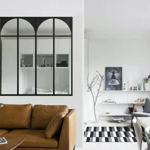 Glazen binnenraam art-decostijl van aluminium – 120 x 105 cm – Zwart – ARCADEA