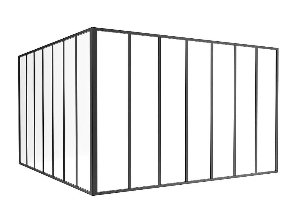 Glazen hoekbinnenraam industriële stijl gepoederlakt aluminium – L210 x L210 x H130 – Zwart – BAYVIEW