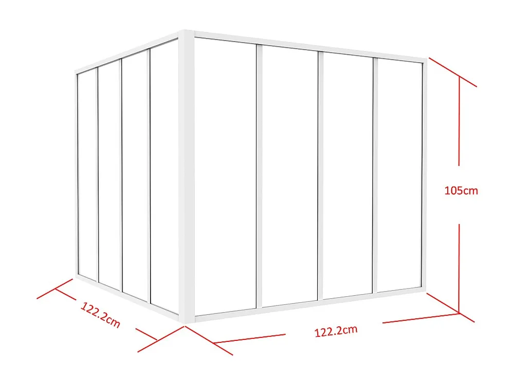 Glazen hoekbinnenraam industriële stijl gepoederlakt aluminium – L120 x L120 x H105 – Wit – BAYVIEW