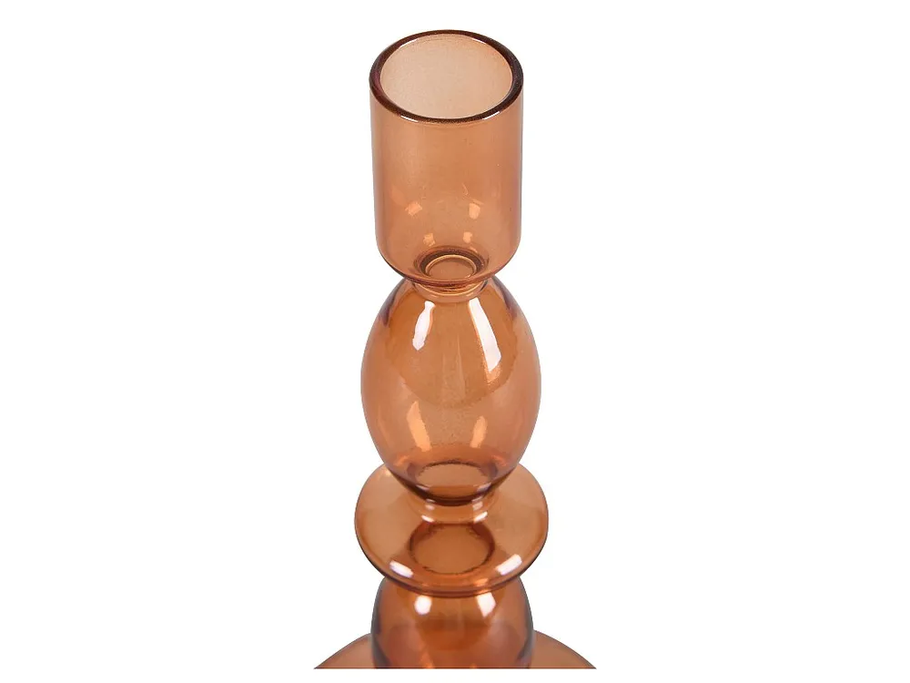 Set van 2 kandelaars - D9 x H21 cm en D9 x H18, 5 cm - Glas - Oranje - KANDIE
