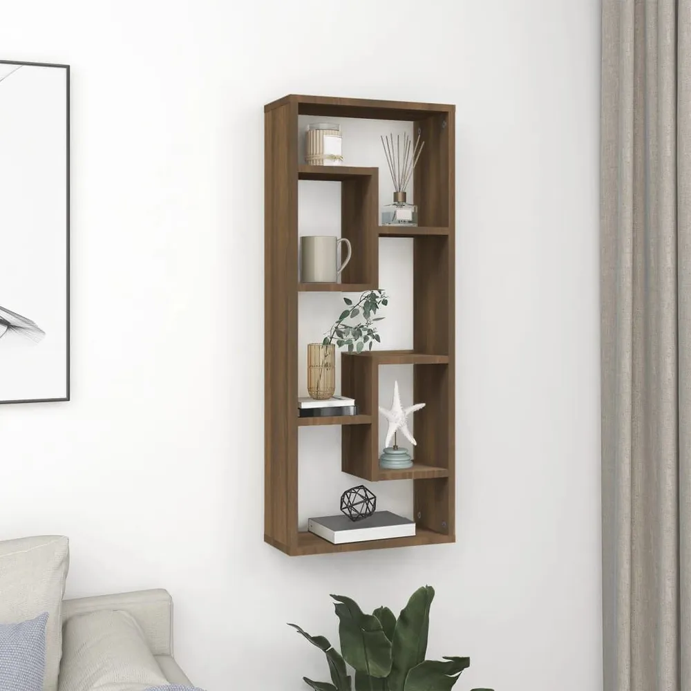 Wandschap 36x16x90 cm bewerkt hout bruin eikenkleur