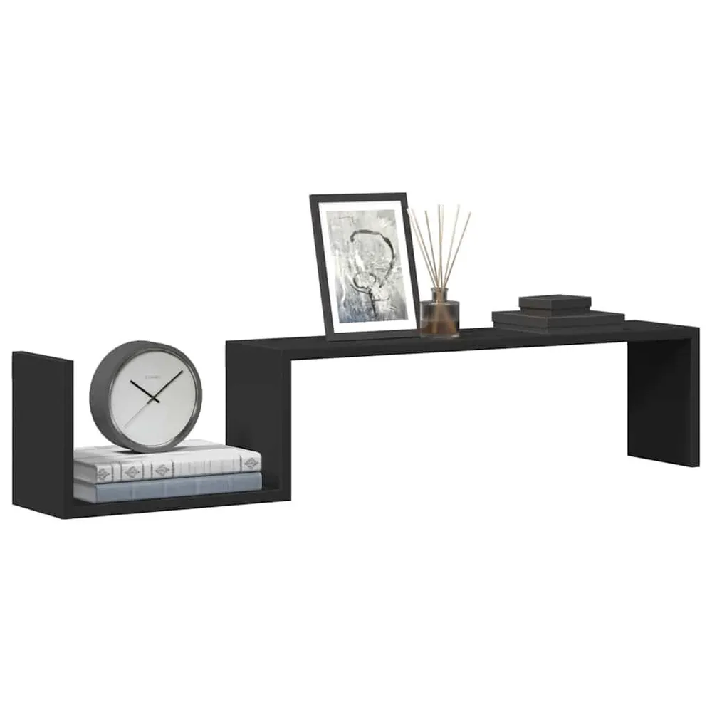 Wandschappen 2 st 100x15x20 cm bewerkt hout zwart