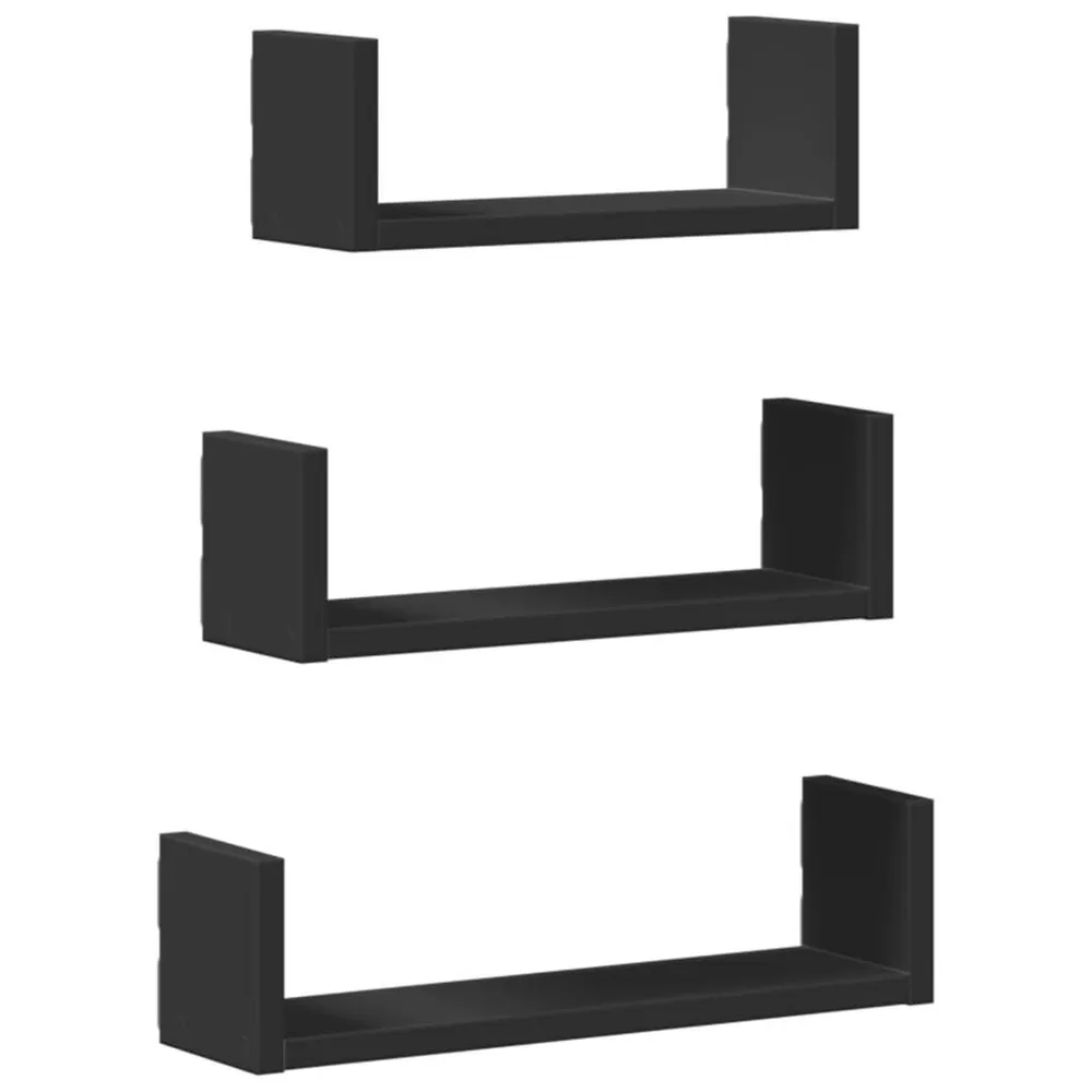 Wandschappen 3 st bewerkt hout zwart