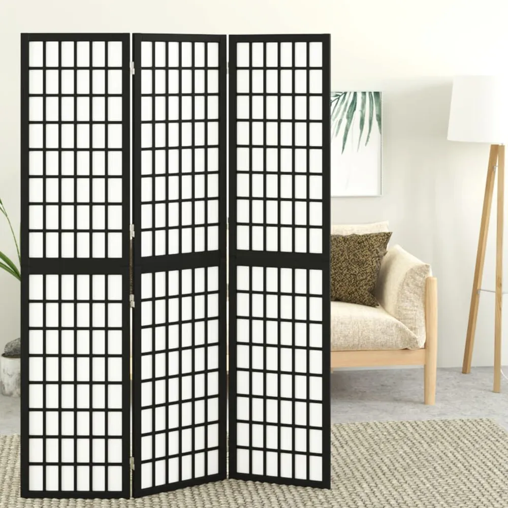 Kamerscherm inklapbaar 3 panelen Japanse stijl 120x170 cm zwart