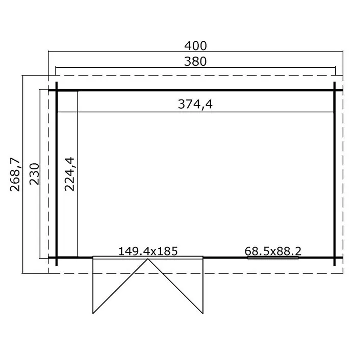 Outdoor Life Products Blokhut SET Amira 275 - 214 x 400 x 217 cm, Onbehandeld, Vuren, Dakkleur: Zwart
