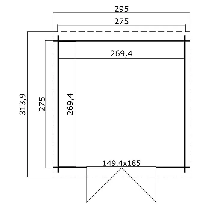 Outdoor Life Products Blokhut SET Nadia 275 - 214 x 295 x 217 cm, Onbehandeld, Vuren, Dakkleur: Zwart