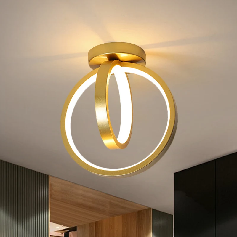 Ronde mini-ganginbouwlamp Acryl LED Minimalistische plafondmontageverlichting zwart/goud, warm/wit zwak - Met Dimfunctie