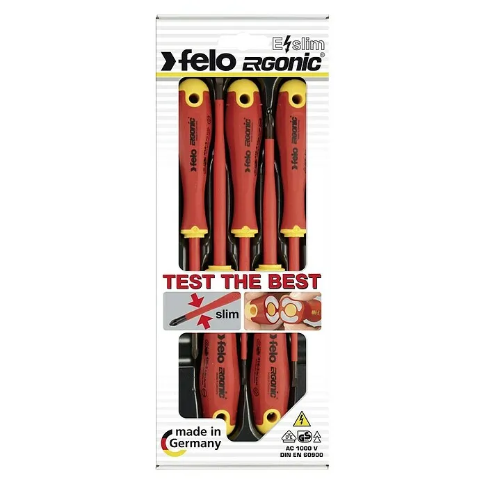 Felo Schroevendraaierset ERGONIC® VDE E-Slim - 5 -delig, Geschikt voor: Sleuf en kruiskop PH