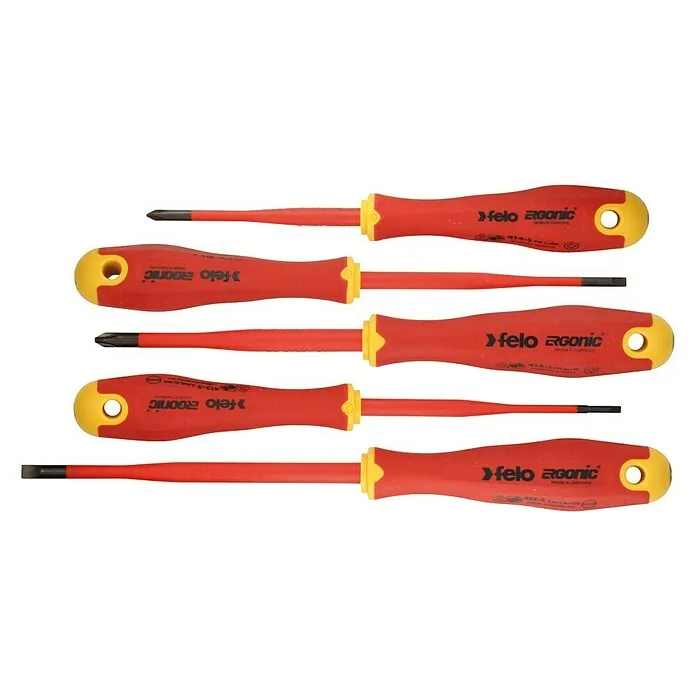 Felo Schroevendraaierset ERGONIC® VDE E-Slim - 5 -delig, Geschikt voor: Sleuf en kruiskop PH