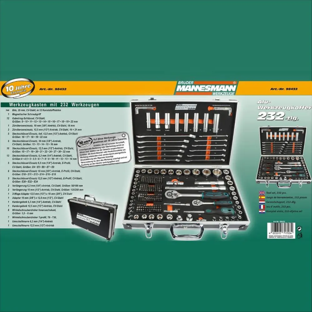 Kantoor Brüder Mannesmann 232-delige Doppenset 1/4" en 1/2"