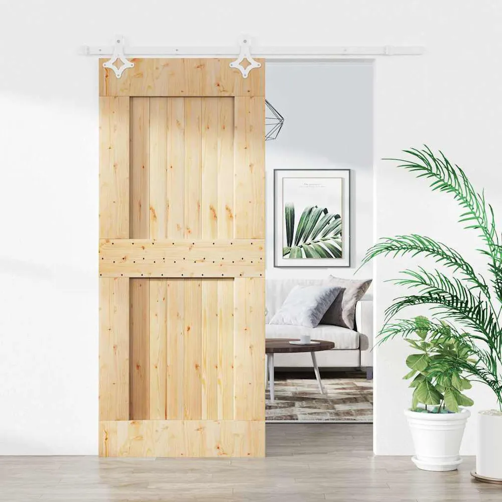 Schuifdeur met beslag 85x210 cm massief grenenhout voor buitendeuren | Weerbestendig