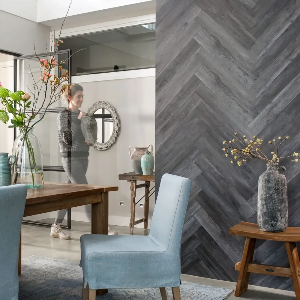 WallArt Planken hout-look schuurhout eiken asgrijs Gegalvaniseerd Staal