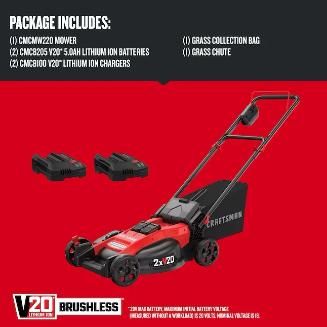 CRAFTSMAN V20 20-volt Max 20- Zonder snoer Push Lawn Mower 5 Ah (Battery and Charger Included)