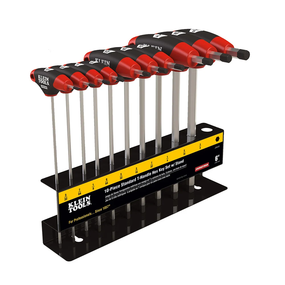 KLEIN TOOLS JOURNEYMAN™ 10 PC. 6" SAE T-Handle Hex Key Set w/ Stand