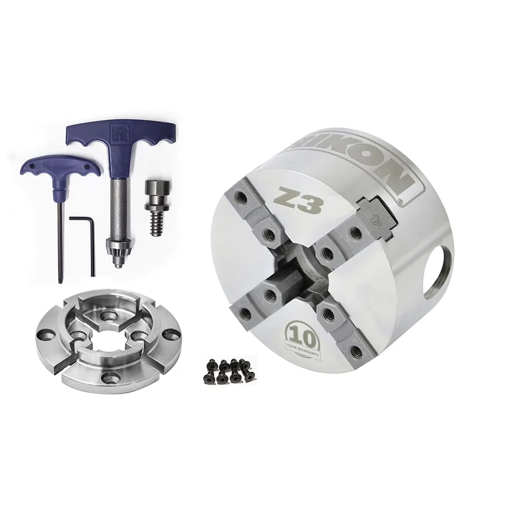 RIKON Z3 Chuck, 50mm Jaw, Wood Screw & Chuck Key - Insert Thread