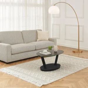 Salontafel met draaiende bladen keramiek en gehard glas - Donkergrijs en zwart - TANIOLI