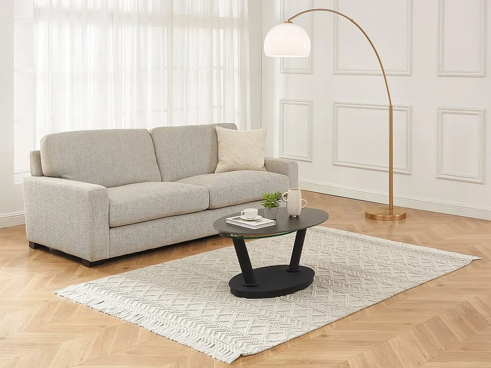 Salontafel met draaiende bladen keramiek en gehard glas - Donkergrijs en zwart - TANIOLI