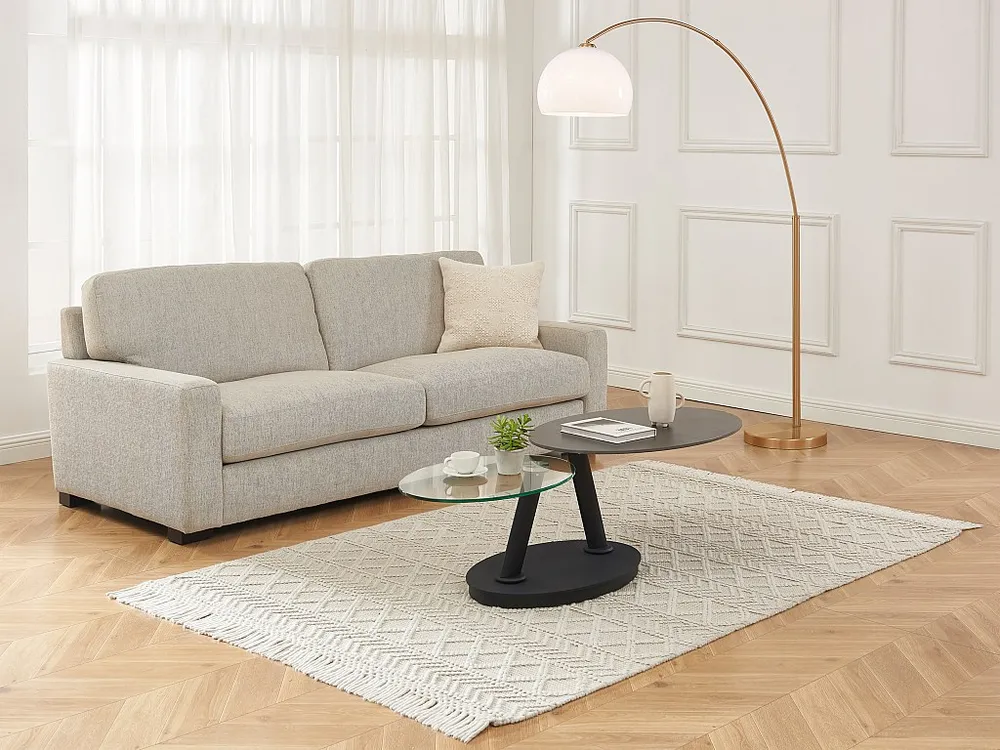Salontafel met draaiende bladen keramiek en gehard glas - Donkergrijs en zwart - TANIOLI