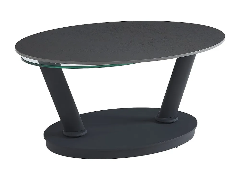 Salontafel met draaiende bladen keramiek en gehard glas - Donkergrijs en zwart - TANIOLI