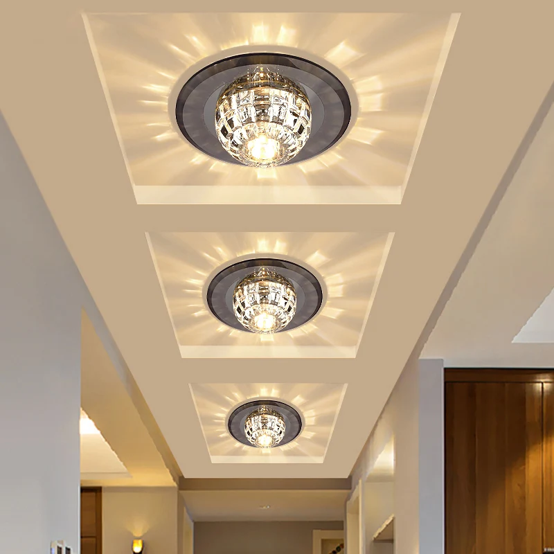 Butaan Soldeerbrander Crystal Round Flush Mount Lighting Minimalistisch LED Flush Mount Fixture Corridor Black
