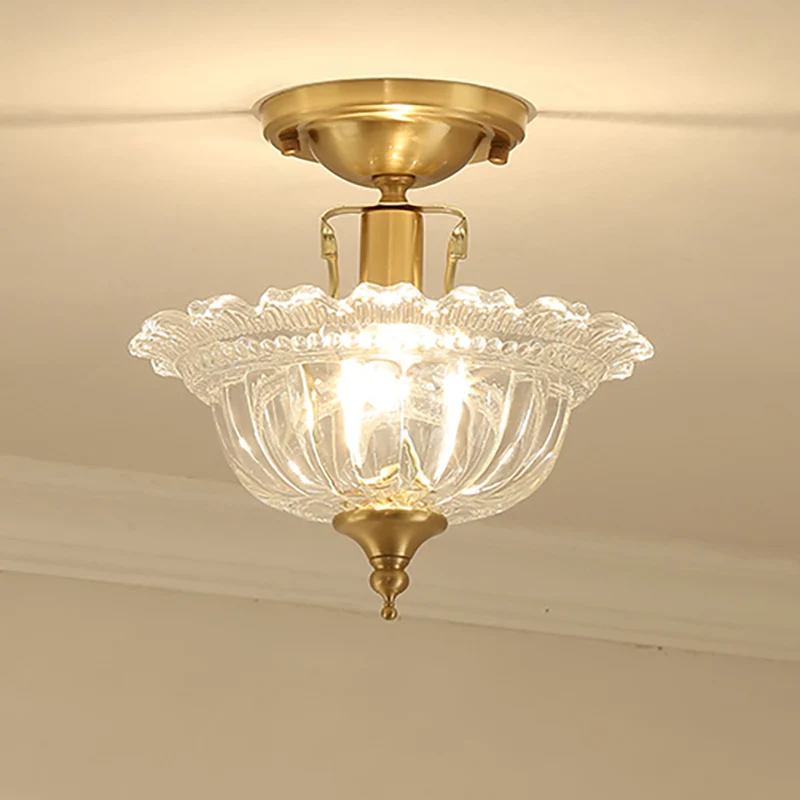 Flared Semi Flush Contemporary Ruffle Glazen Shaded 1 Light Brass Ceiling Flush Mount Brass