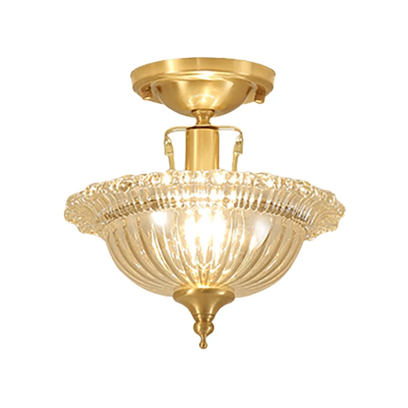 Flared Semi Flush Contemporary Ruffle Glazen Shaded 1 Light Brass Ceiling Flush Mount Brass