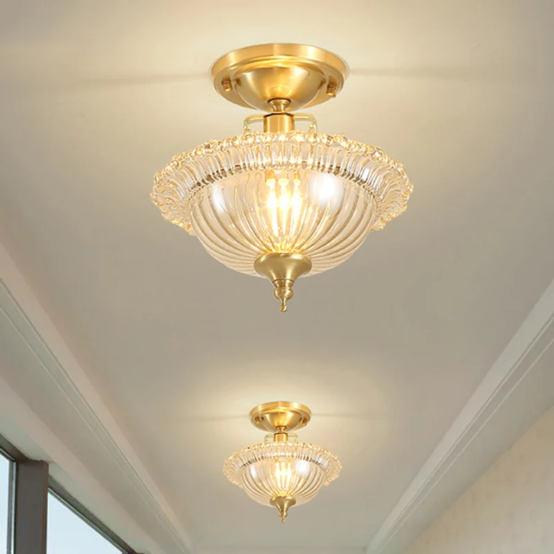 Flared Semi Flush Contemporary Ruffle Glazen Shaded 1 Light Brass Ceiling Flush Mount Brass