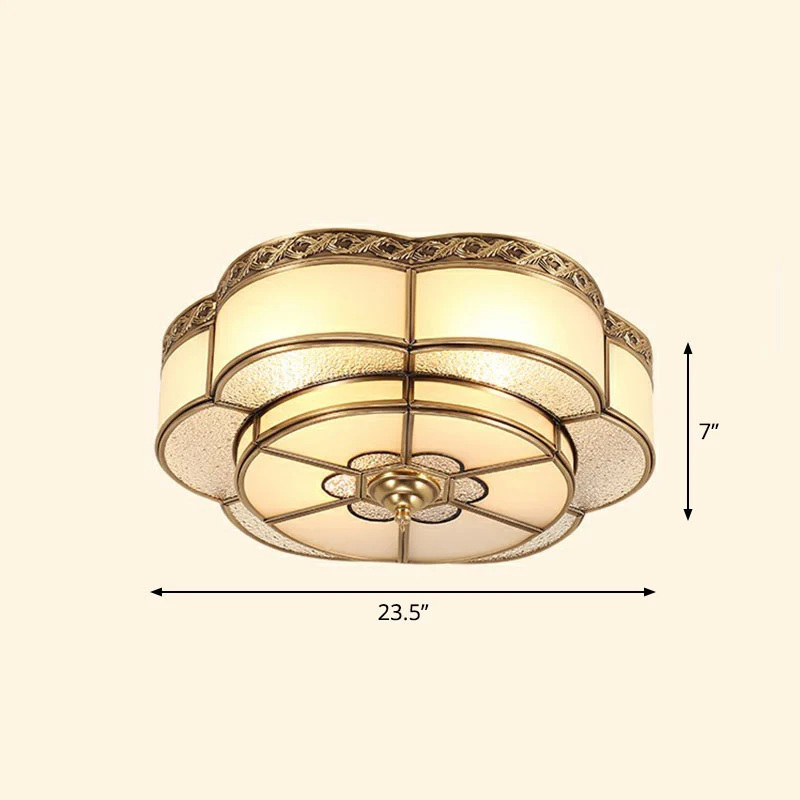 Flower Corridor Ceiling Mount Lamp Traditional Frost Glass Geel koper Finish Flush Light Fixture voor Elektronica en Print...