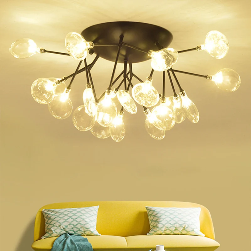 Leaves Clear Glaswerk Flush Mount Lamp Modernist LED Black Ceiling Flush Living Room Black