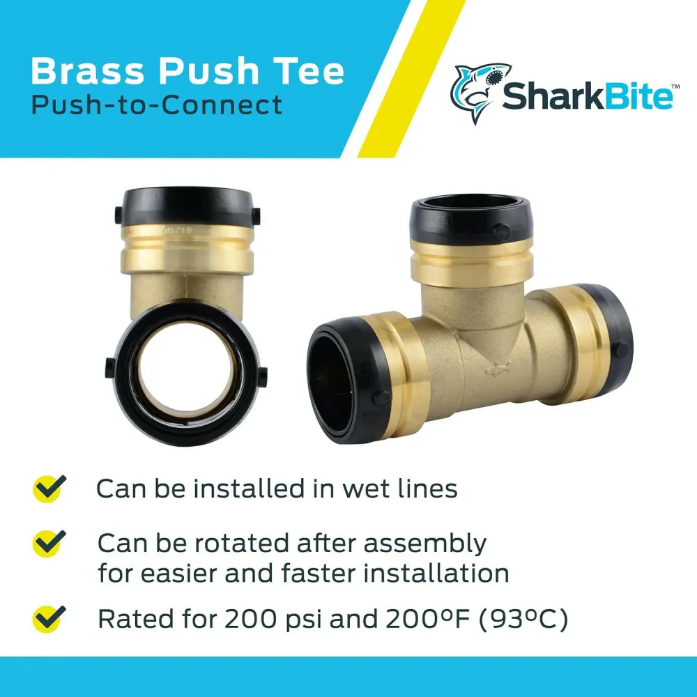 SharkBite 1-1/2 . x 1-1/2 . x 1-1/2 . Messing Push Tee met Anti-Statische Tang