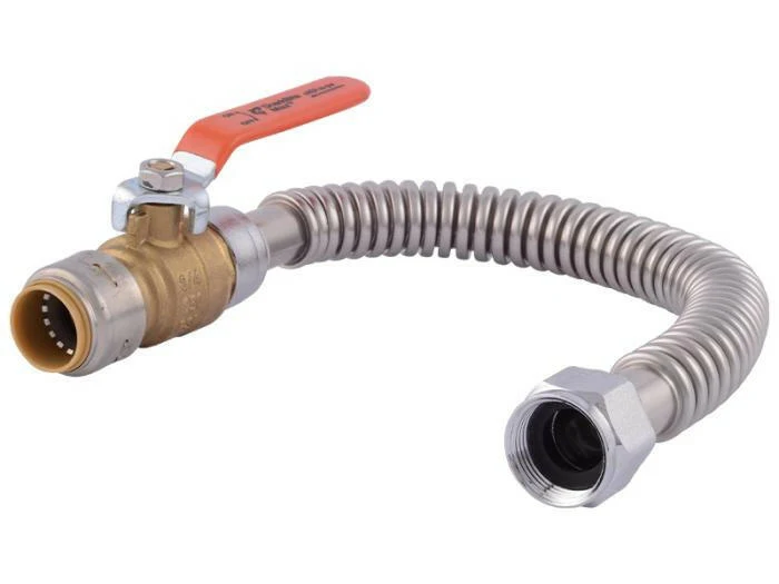 SharkBite Max Messing 3/4 . FIP x 3/4 . Push-Fit Ball Valve Corrugated Water Heater Connector (18" Length)